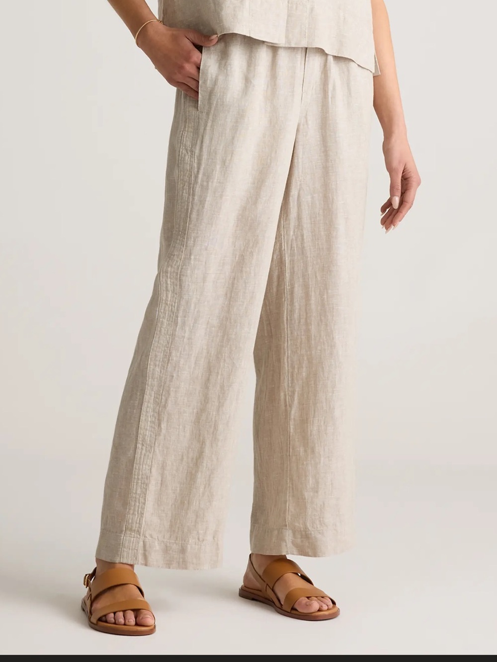 Quince Natural Beige Wide-Leg Linen Pants